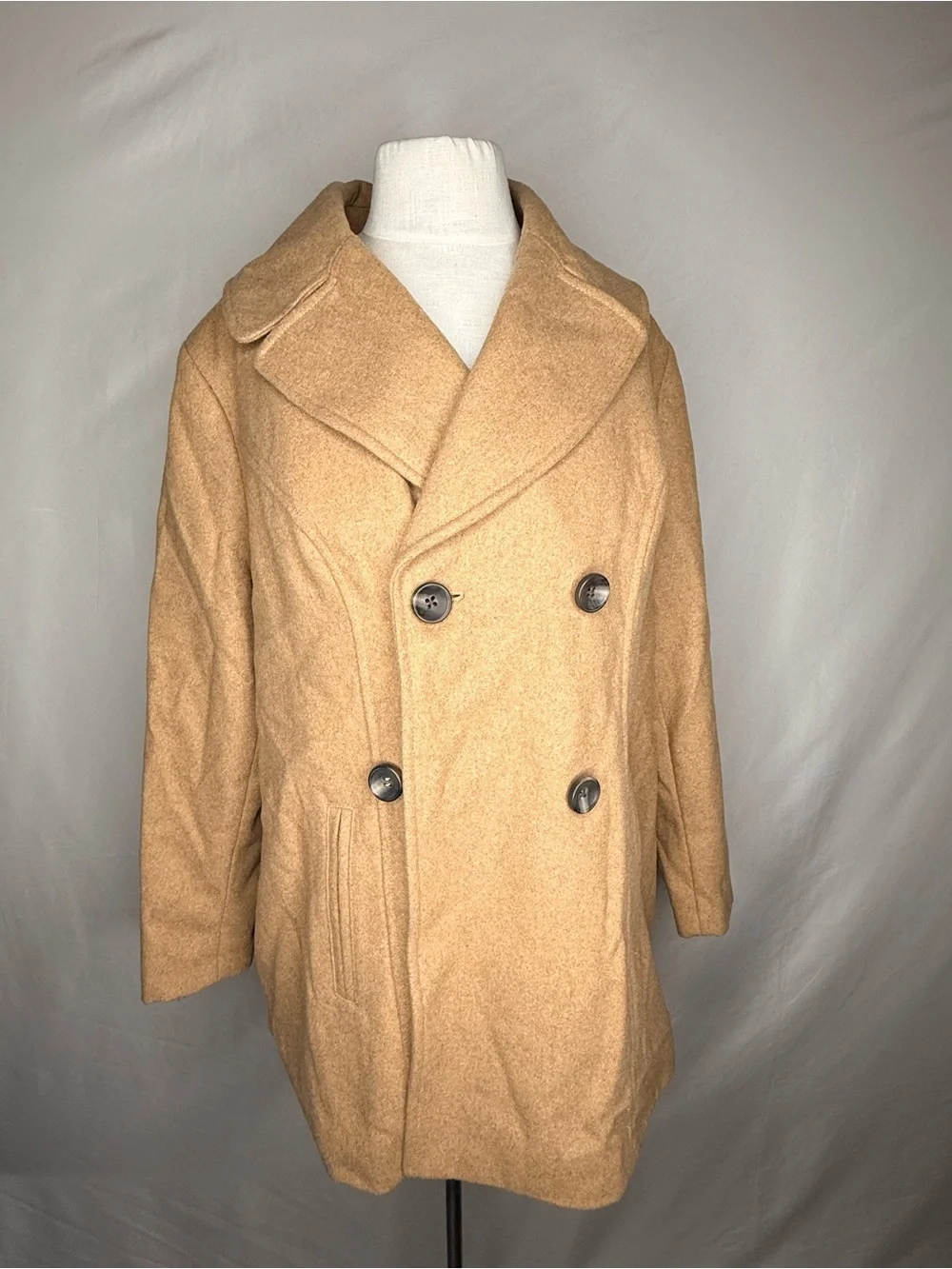 Avva Viv Camel Double-Breasted Wool Blend Coat - Size XL
